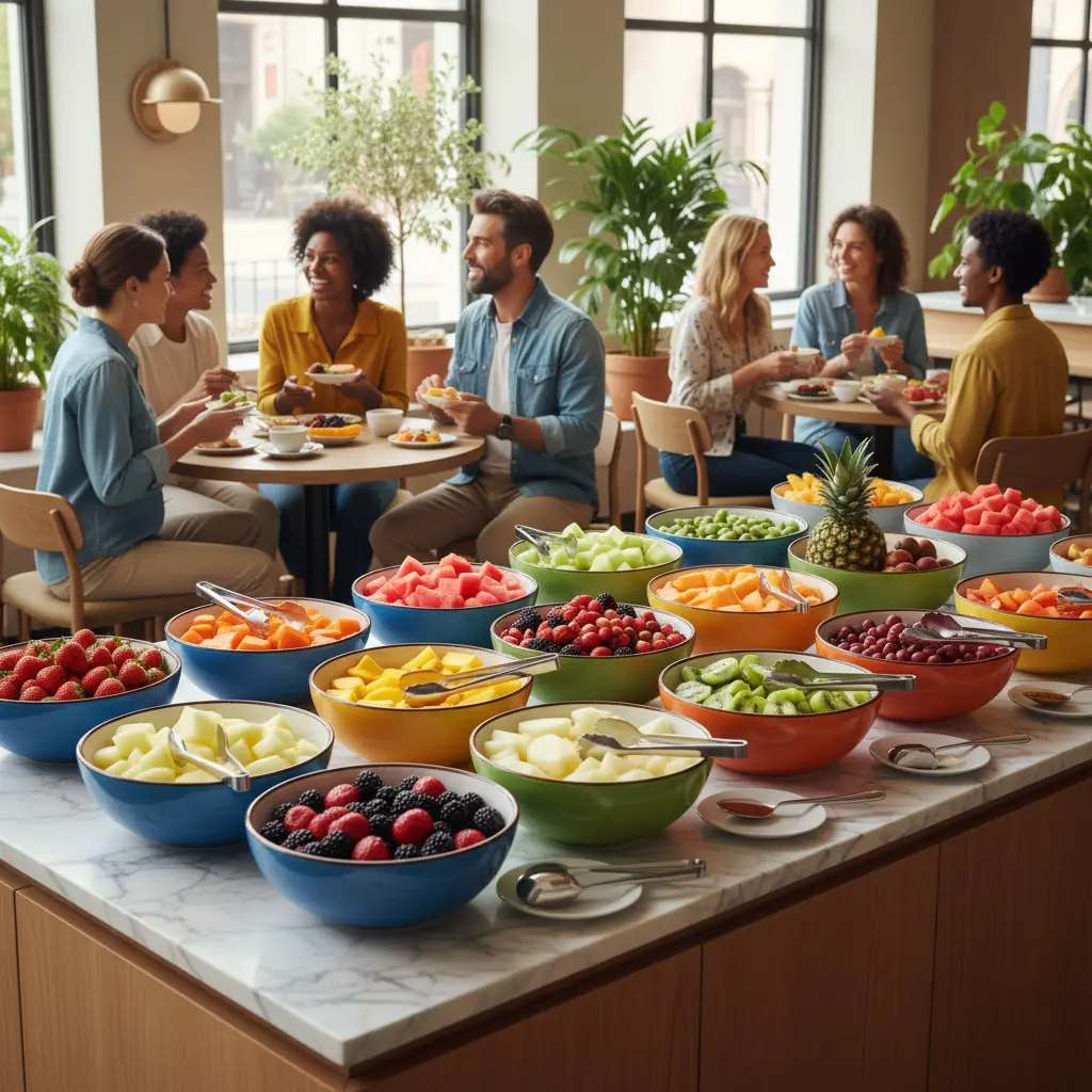 بوفيه فواكه طازجة ومساحة محادثة ودودة